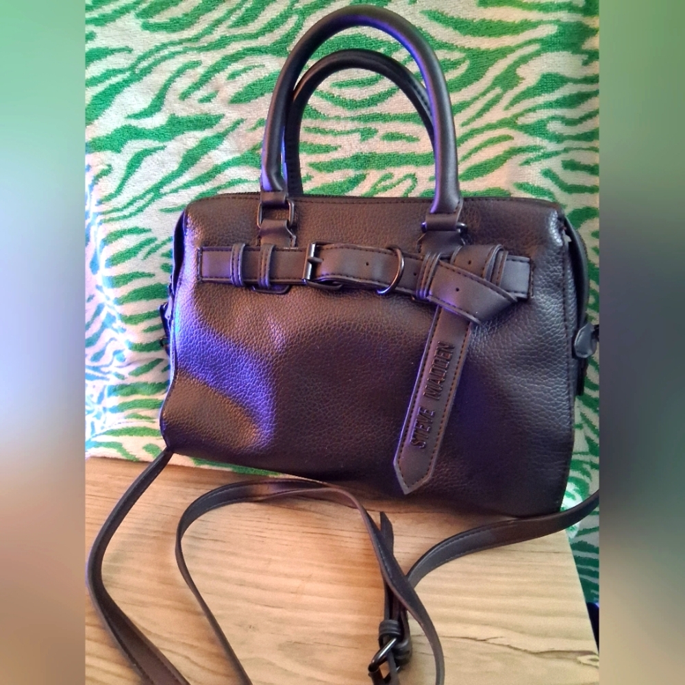 Steve Madden Black Faux Leather Satchel w Strap